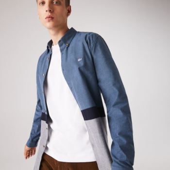 Lacoste Colorblock Regular Fit Cotton Flannel Shirt Pánské - Šortky Tmavě Blankyt Blankyt / Blankyt